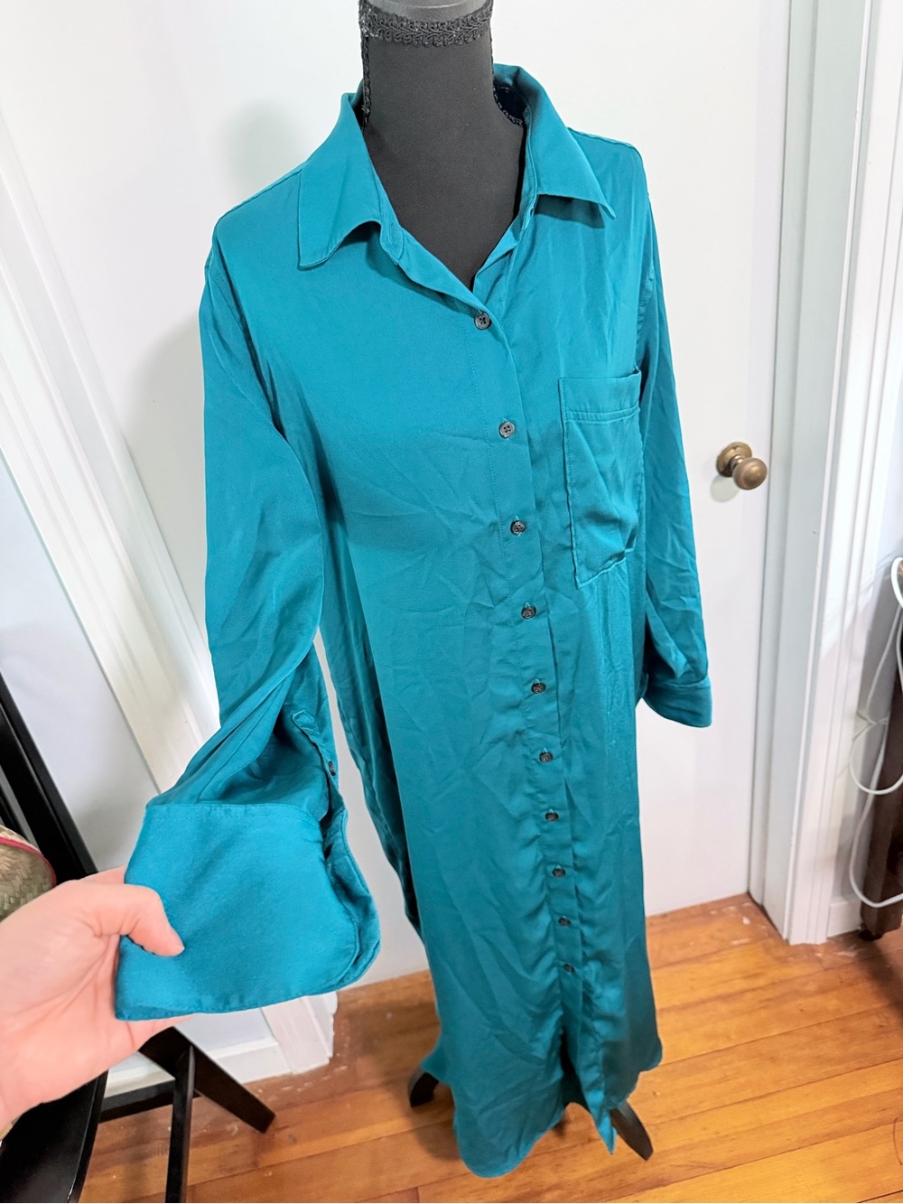 Banana Republic Teal Long Sleeve Button-Front Shirt Dress